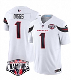 Men's Houston Texans #1 Stefon Diggs White F.U.S.E. 2024 AFC South Division Champions Vapor Limited Stitched Jersey,baseball caps,new era cap wholesale,wholesale hats